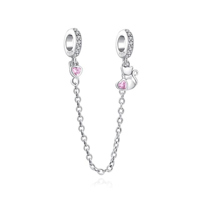 Silver 925 Zirconia Butterfly Flower Crown Safety Chain Charm Bead Fit Bracelet Pendant DIY Jewelry For Women