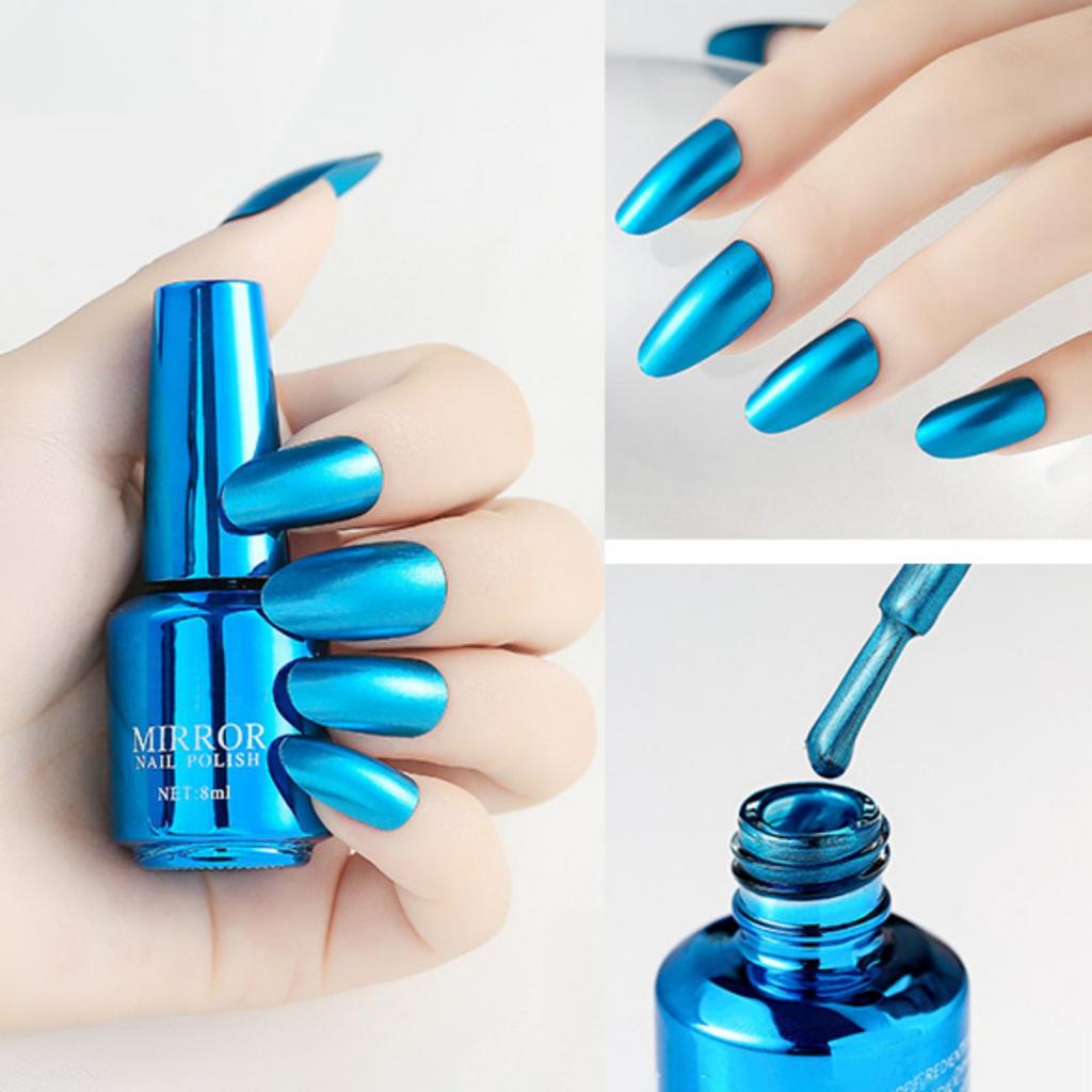 Зеркальный лак для ногтей с эффектом металлик, стойкий глянцевый лак для ногтей без запекания