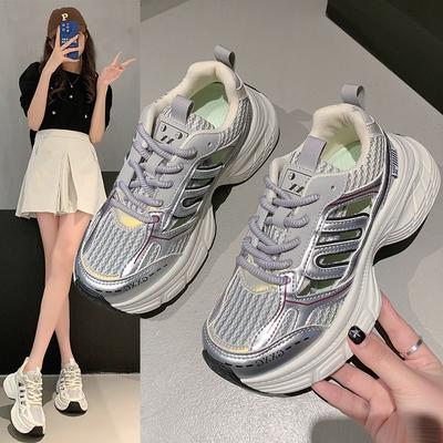 Сетчатые дышащие кроссовки Pops женские весенние и летние модели с толстой подошвой, увеличивающие рост, с легкими повседневными кроссовками для бега