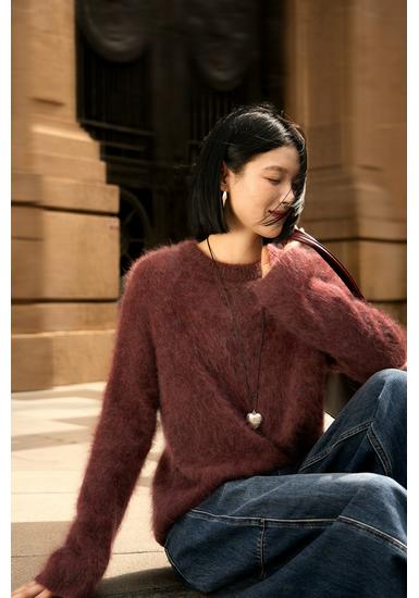 Wine Red High Weight Cashmere Women's Wool Sweater - Warm Winter Knit Top
