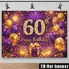 Двумерный баннер-фон для 60-летия, фиолетово-золотые шары, фейерверк, фон для вечеринки