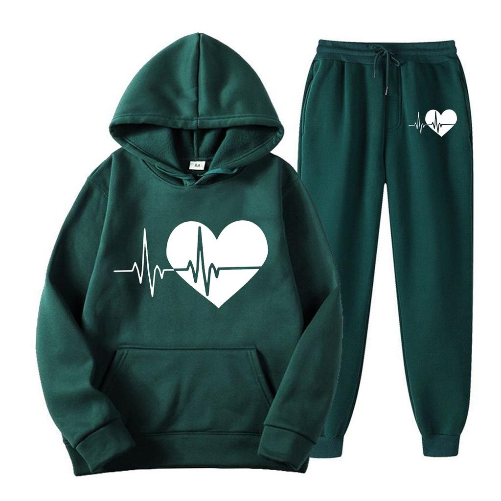 Женский повседневный свободный пуловер с длинными рукавами, толстовка с капюшоном на шнурке и принтом «День святого Валентина», из двух частей