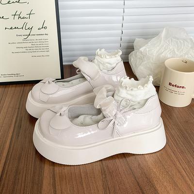 Мода Женская Мода Одинарная Обувь Весна Новые Круглый Носок Неглубокий Бант Водонепроницаемая Платформа Противоскользящая Износостойкая Обувь Мэри Джейн