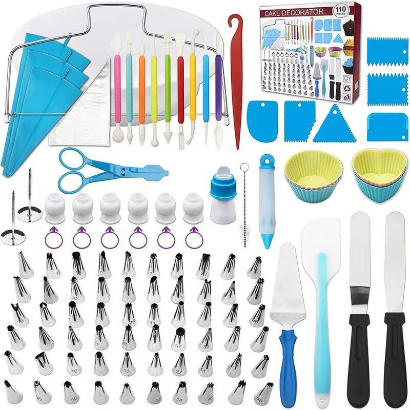 66 Or 110 Piece Cake Decorating Kit With Turntable TPU Piping Bags Stainless Steel Tips Icing Scraper Home Bakery