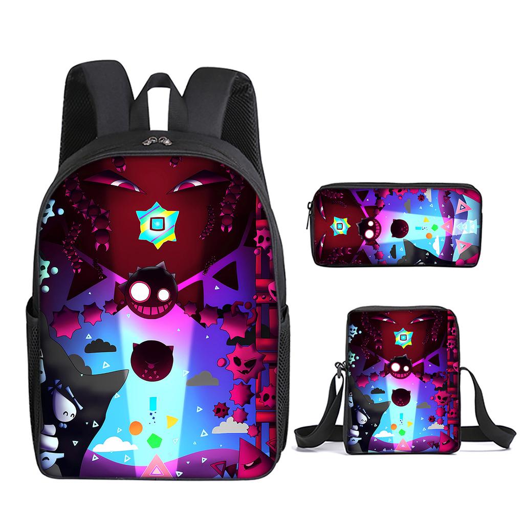 Classic Popular New Geometry Dash 3D Print 3pcs/Set pupil School Bags Laptop Daypack Backpack Inclined shoulder bag Pencil Case