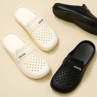 Летние прохладные шлепанцы EVA женские с закрытым носком на шнуровке для улицы, пляжные туфли с открытым верхом, милые плоские шлепанцы