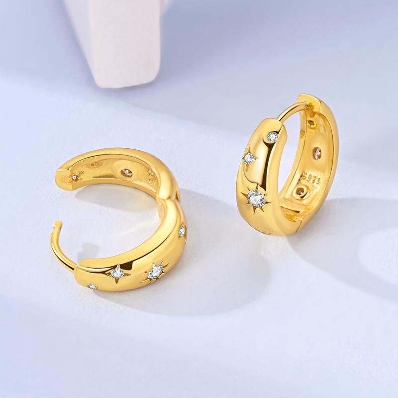 925 Silver Earrings Golden Round Circle Hoop Earrings For Woman Female Fashion Wedding Engagement Jewelry