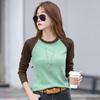 2023 New Autumn and Winter Korean Style Round Neck Contrasting Color Slimming Long-sleeved T-shirt for Women All-match Cotton Bottoming Shirt