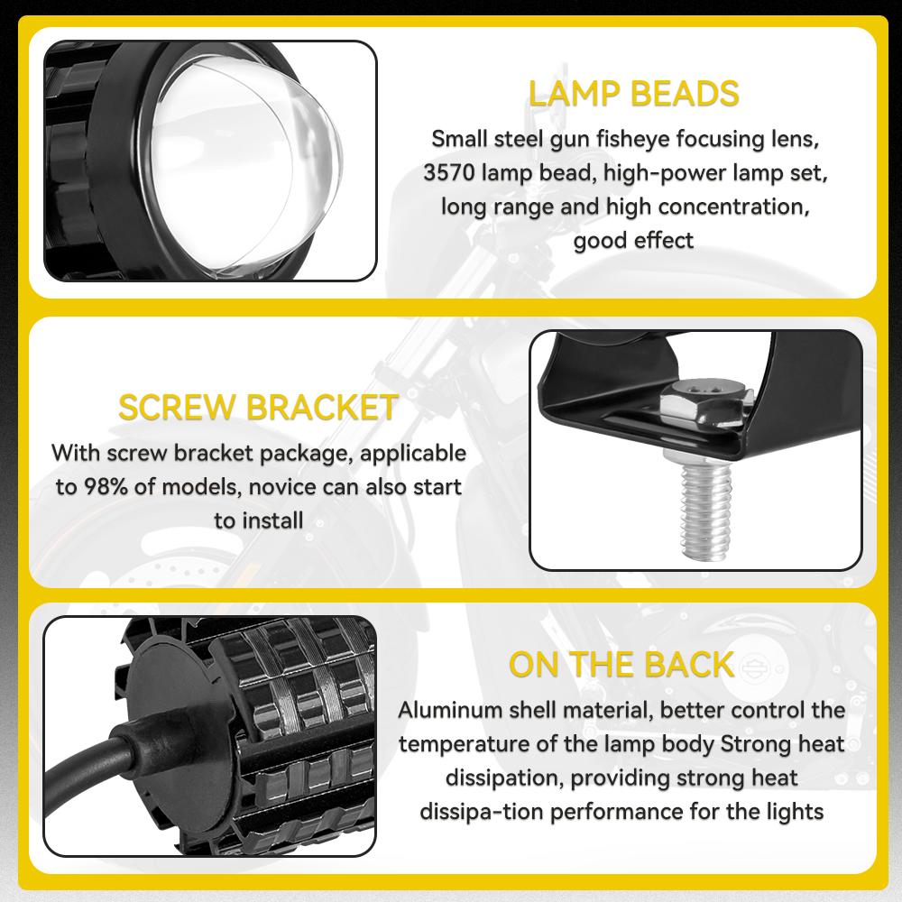 Для вспомогательного прожектора, мото противотуманные фары, аксессуары для мотоциклов, мини-фары дальнего света, универсальные двухцветные фары для квадроциклов и скутеров