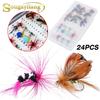 Fly Fishing Baits 24pcs/box Salmon Flies Trout Dry Fly Fishing Lure Outdoor Freshwater Fly Fishing