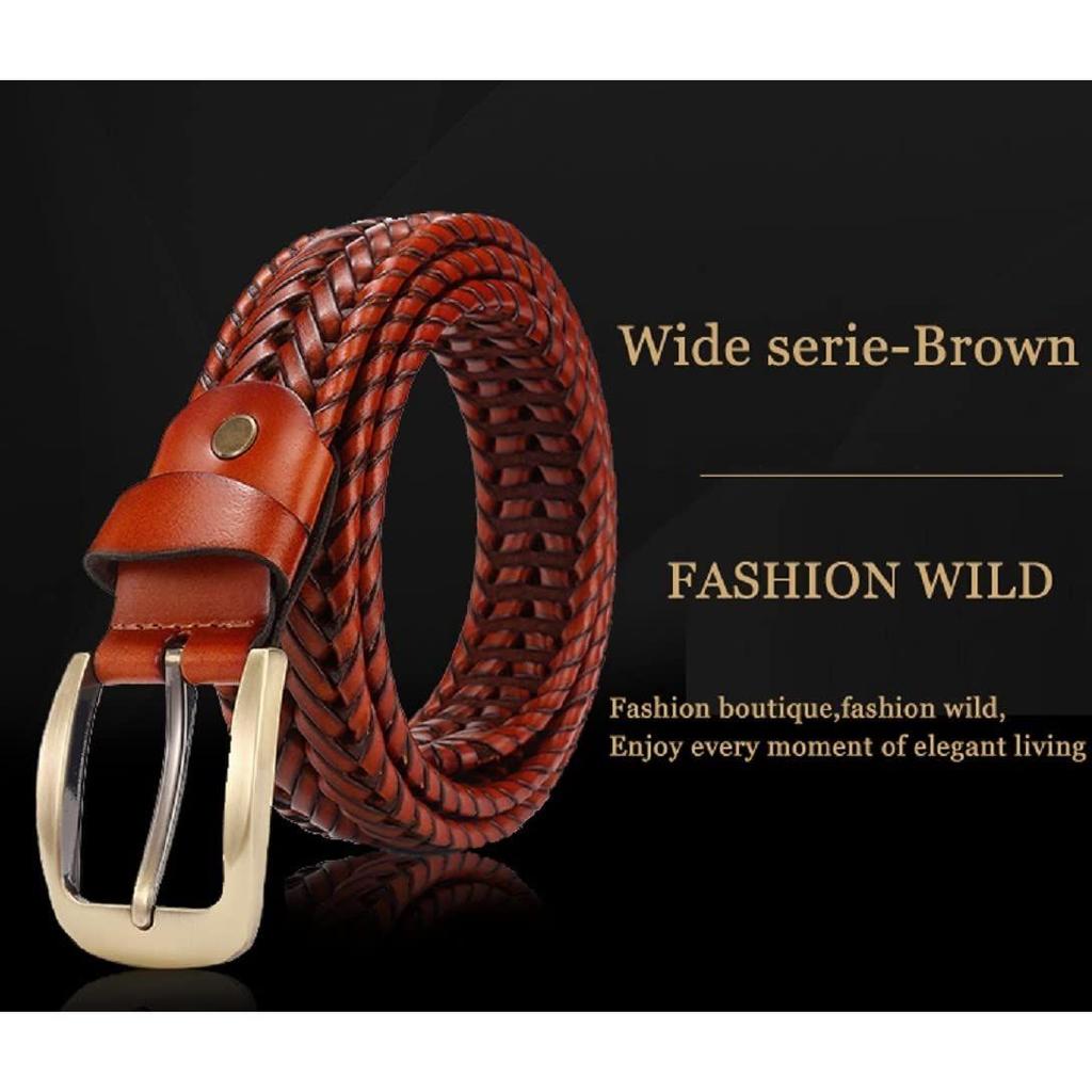 Мужской плетеный ремень из натуральной кожи с оригинальным фирменным логотипом | Плетеный кожаный ремень для повседневных брюк с латунной пряжкой | Микро Регулируемый