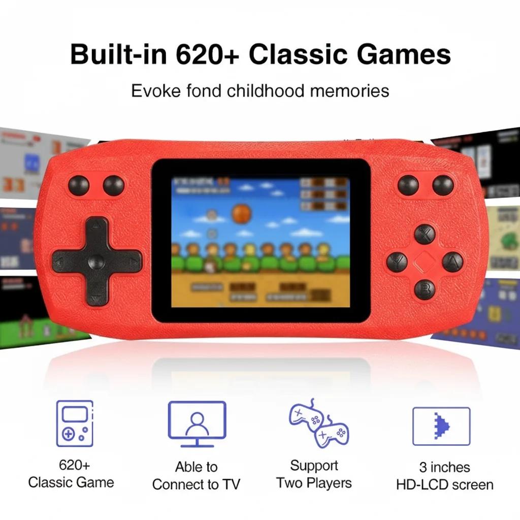 Retro Video Game Console Built in 620 Classic Games 2.4 Inch Portable Handheld Game Player Rechargeable Console AV Ouput