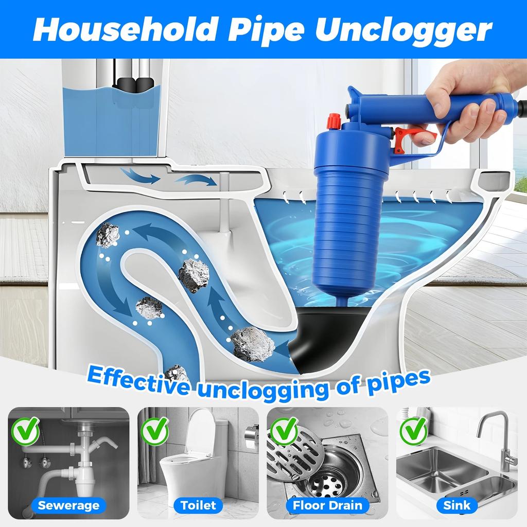 Toilet Plunger, High-Pressure Air Drain Blaster with Real-Time Barometer Powerful Drain Snake Sink Plunger Plumbing Tools