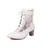 Women Mesh Boots Female Summer 2025 Leather Chunky Med Heels Shoes Size 48 Laciness Bandage Decor