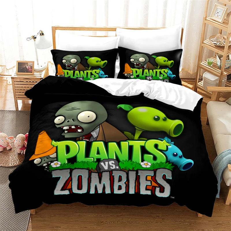 Popular Games Pattern Bedding Set 3d Plant Zombie Cartoon Duvet Cover Set with Pillowcase Single Double Queen King Bedclothes