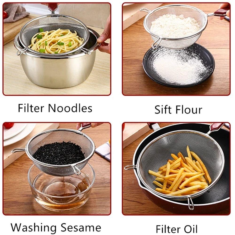 Double Ears Flour Mesh Sieve Stainless Steel Frying Scoop Dishwasher Safe Noodle Drainer  Kitchen