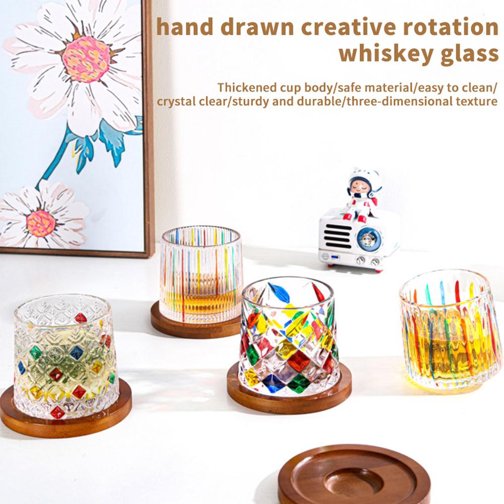 275 мл вращающийся стакан для виски, пива, шотландского бурбона, хрустальный стакан с подставкой, цветной хрустальный стакан из толстого стекла, подарочная ручная роспись