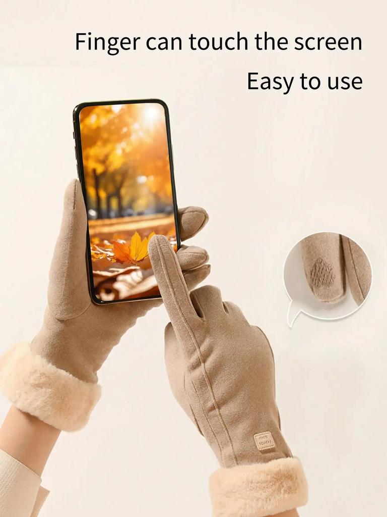 2025 1 пара Женские осенне-зимние теплые перчатки с возможностью сенсорного управления, с подкладкой и утолщенные, для защиты от ветра и холода