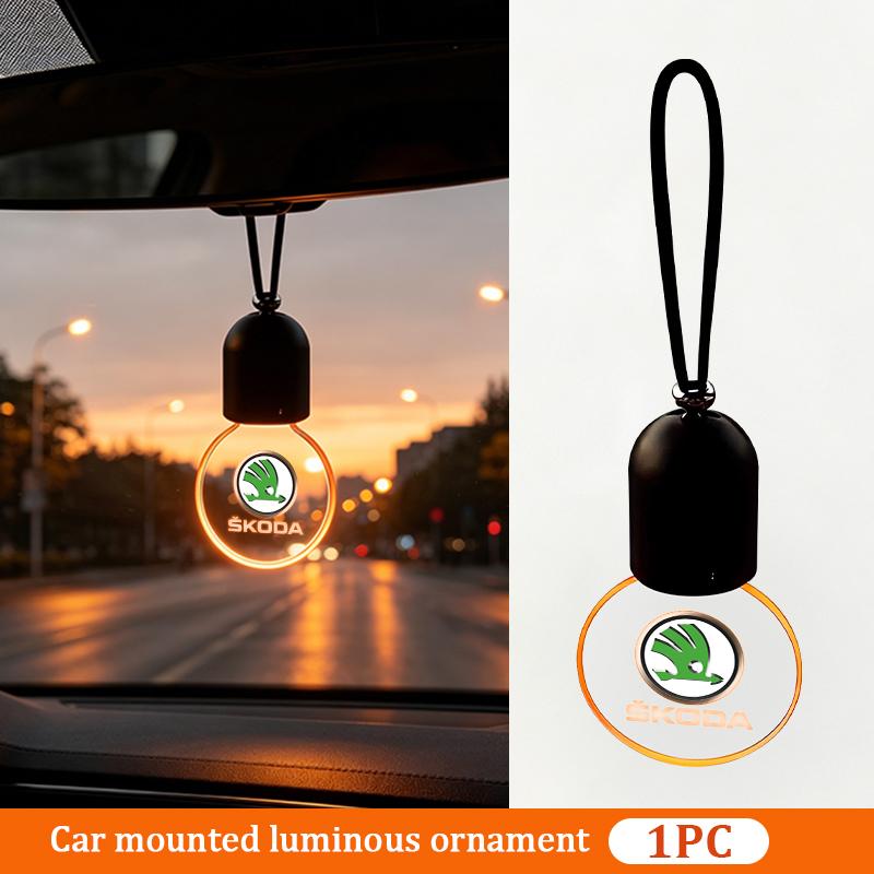 For Skoda Car Logo Glow Light Car Hanging Ornament Interior Accessories octavia a5 a4 mk1 2 fabia superb rapid mk3 yeti 2006 WE7