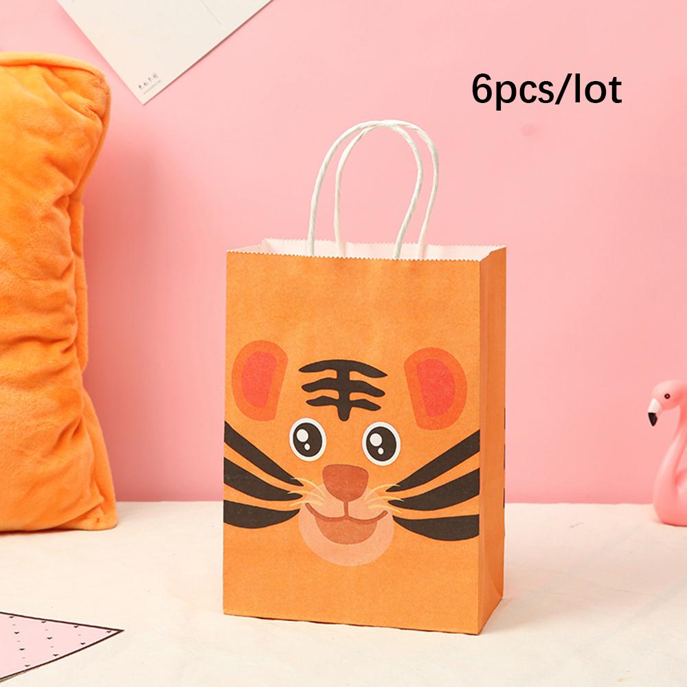 6 шт. бумажный пакет с изображением животных джунглей, мультяшный лев, тигр, зебра, подарочный пакет для украшения вечеринки в джунглях, детские подарочные пакеты для упаковки печенья