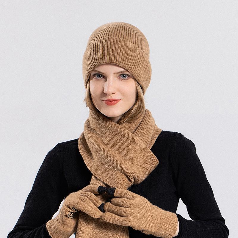 Hat Gloves Scarf Suit Men Winter Warm Knitted Hat Outdoor Riding Ear Protection Wool Hat Women Sleeve Cap Skullies Beanies