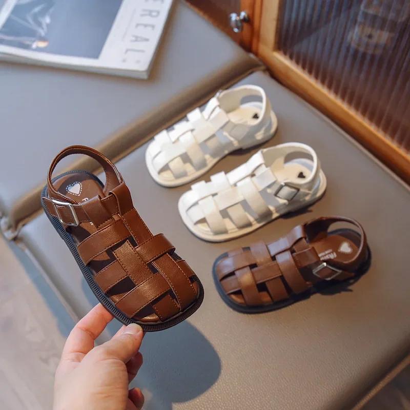 Gladiator Children Sandals Girl Soft Princess Shoes Retro Brown Roman Sandal Outdoor Braided Shoe Beige Kids Shoets Weave G03223