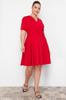 Женское платье больших размеров, красное двубортное мини-трикотажное платье