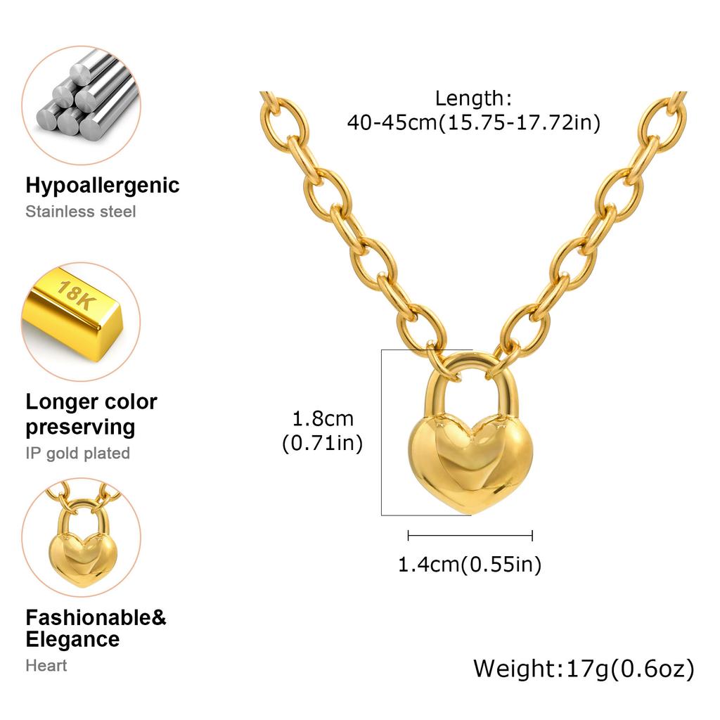 Vnox Luxury Love Lock Necklace Bracelet Set Stainless Steel Thick Chain Punk Rock Female Jewelry Gifts
