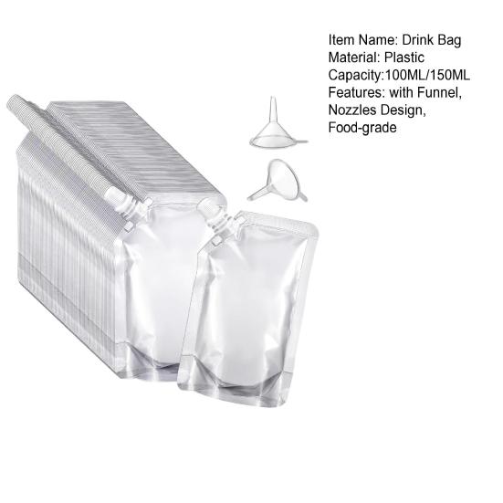 50 шт. 100/150 мл многоразовые пластиковые пакеты для напитков с воронкообразными насадками, пищевые прозрачные портативные пакеты для напитков
