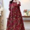 Хлопковые винтажные принты с цветочным принтом женские повседневные свободные платья с длинным рукавом Femme Robe Vestidos элегантная одежда весна-осень