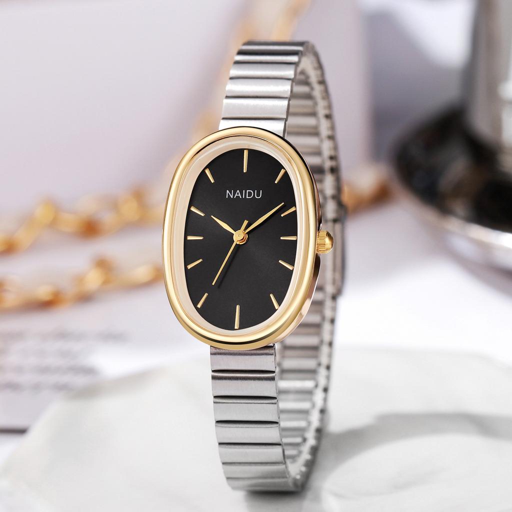 Women Quartz Oval Watch Stainless Steel Bamboo Strap Girl Student Leisure Wristwatch