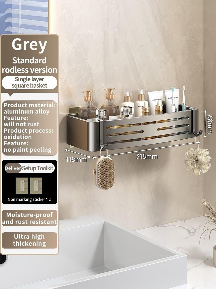 Нет необходимости сверлить стены для установки Алюминиевая полка для ванной Полки Подставка для шампуня Держатель для хранения Кухонный органайзер Настенная полка
