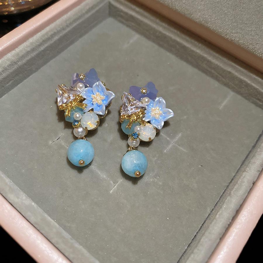 Французский придворный стиль Серьги-пусеты с прямоугольным цирконом на серебряных иглах Изысканные легкие роскошные высококлассные серьги Преувеличенные серьги Женщины