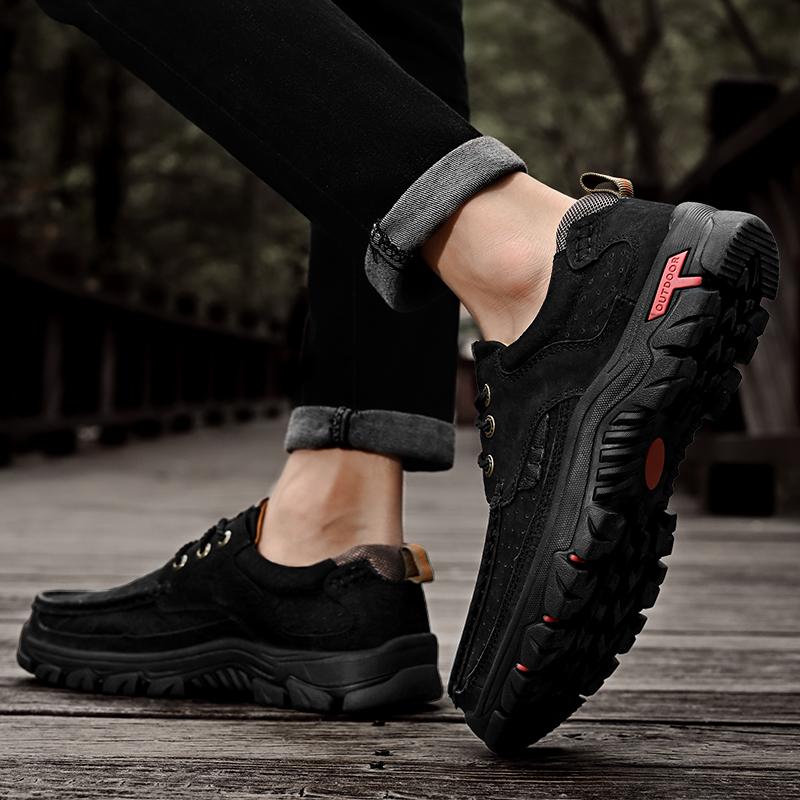 2025 New Men Genuine Leather Sneakers Hiking Shoes Casual Leather Lace Up Outdoor Oxfords Antiskid Thick Bottom Walking Shoes