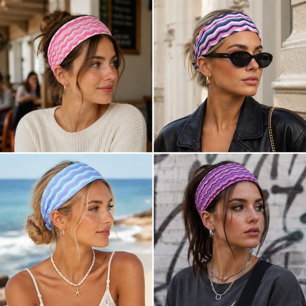 Wavy Stripe Makeup Headband Sweat-absorbent Women's Hairband Durable Sport Hairband Daily Use