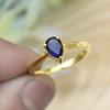925 Silver Ring, Lab Created Blue Sapphire Gemstone Pear Ring, Yellow Gold Ring, Prong Setting Ring, Stacking Ring, Handmade Ring