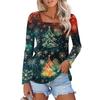 Женская модная повседневная рубашка с длинными рукавами и рождественским принтом с квадратным вырезом и длинными рукавами