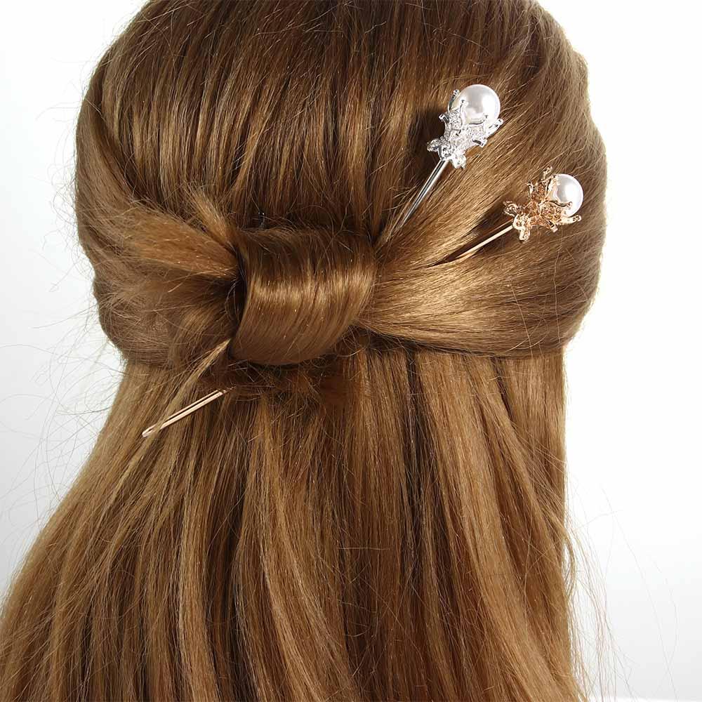 Lady Gold Silver Color Headwear Chinese Style Pearl Hairpin Hair Accessories Hair Clip Hair Sticks