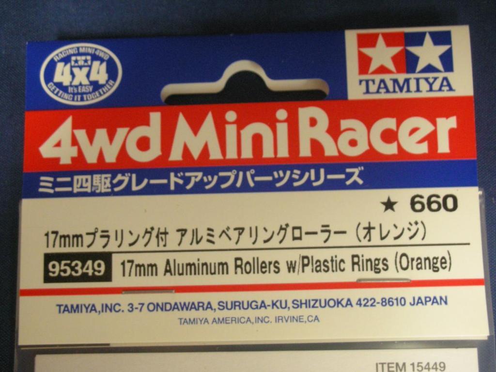 Tamiya Mini 4WD Parts 17mm Aluminum Bearing Roller with Plastic Ring [New] (Orange)