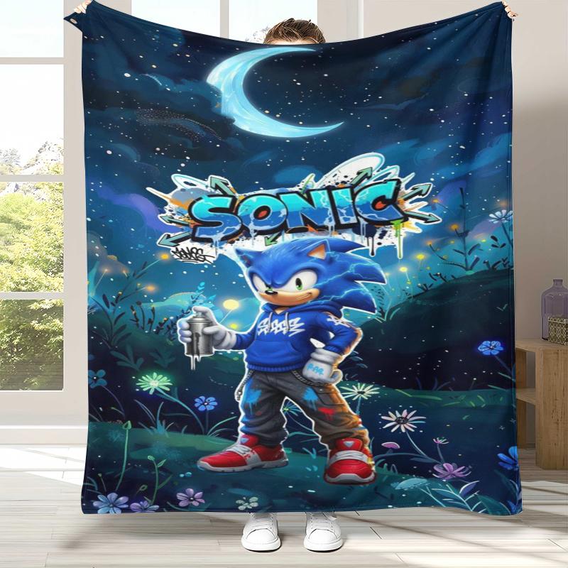 Ретро Мультяшное Игровое Фланелевое Одеяло S-Sonic, Ультра Мягкое Теплое Плюшевое Покрывало для Дома, Спальни, Кровати, Дивана, Походного Пикника, Подарок