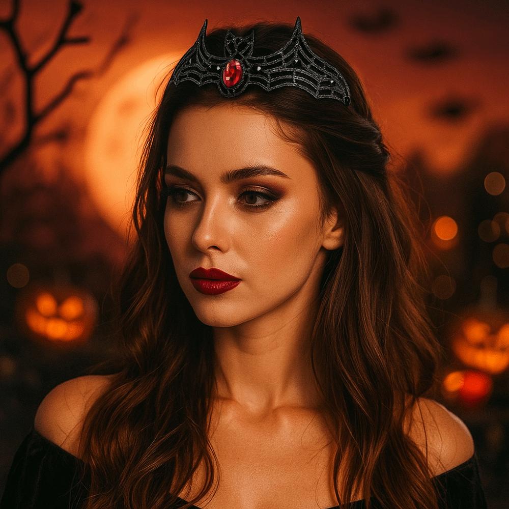 Metal Halloween Bat Hairband Sparkling Halloween Tiara Retro Rhinestone Crowns Party