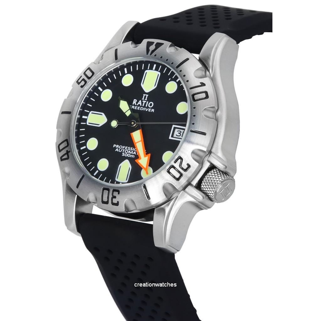 RATIO FreeDiver Профессиональные мужские часы с сапфировым стеклом с черным циферблатом RTF009 500M
