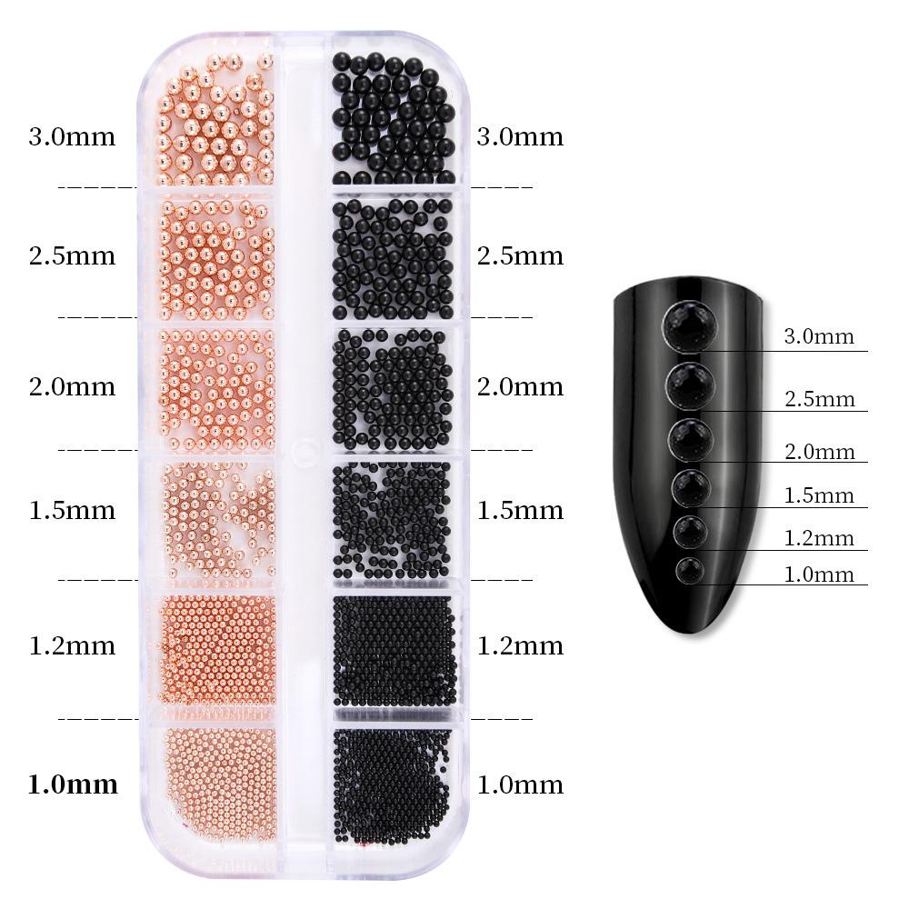 12 сеток, золото, серебро, стальные шарики для дизайна ногтей, смешанные аксессуары для маникюра своими руками, набор для украшения ногтей
