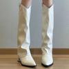 Сапоги до колена женские туфли на высоком каблуке с острым носком кожаные туфли зимняя мода готика 2024 тренд челси сексуальные новые теплые ботинки женские