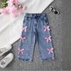 Модные повседневные подростковые джинсы для девочек с бантами и широкими брюками