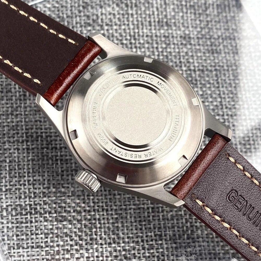 36mm Titanium Case Sapphire Grass 20ATM Diver NH35A PT5000 Auto Pilot Mens Military Watch Leather 63.7g Vintage Sunburst Dial