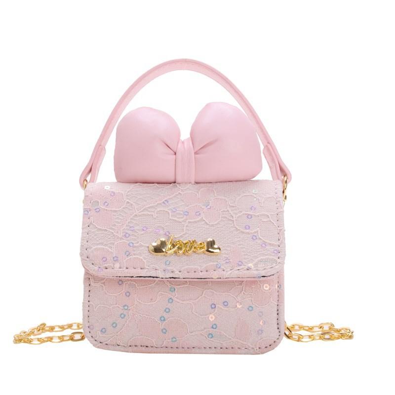 Foreign Style Princess Shoulder Bag Cute Bow Fashion Sequins Girls Oblique Span Bag Mini Chain Children'S Bag