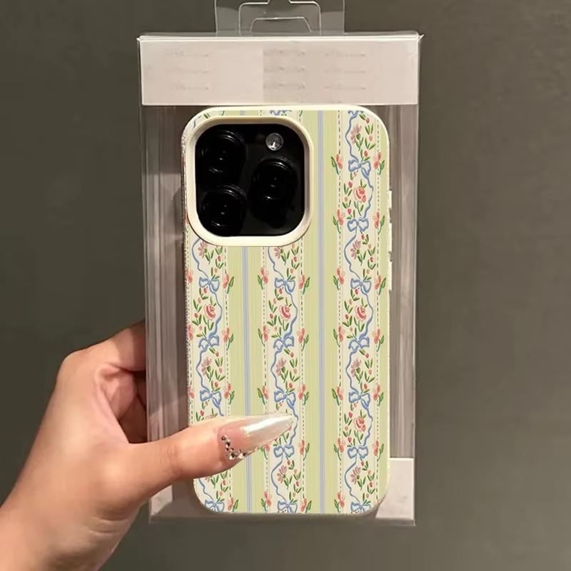 Floral Stripes Pattern Phone Case For iPhone 17 Pro Max 16 Plus 15 Pro 14 13 12 11 XR 17Air Lychee Textur Soft Cover