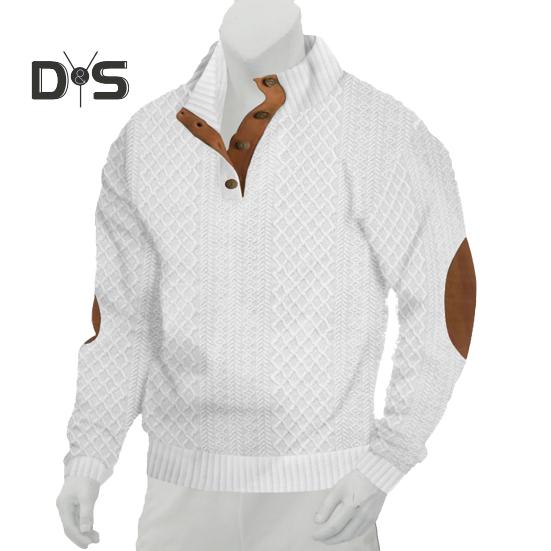 Мужская толстовка с эластичными манжетами, воротником-стойкой, длинными рукавами, жаккардовая ткань в стиле пэчворк, свободная, с пуговицами контрастного цвета, повседневная одежда, школьный топ средней длины