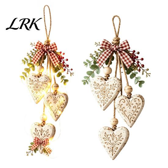 Осенний урожай Домашние украшения Сердцевидные деревянные декоративные подвески со светодиодной подсветкой, Рустикальный деревенский подвесной элемент в виде сердца Бохо Спальня